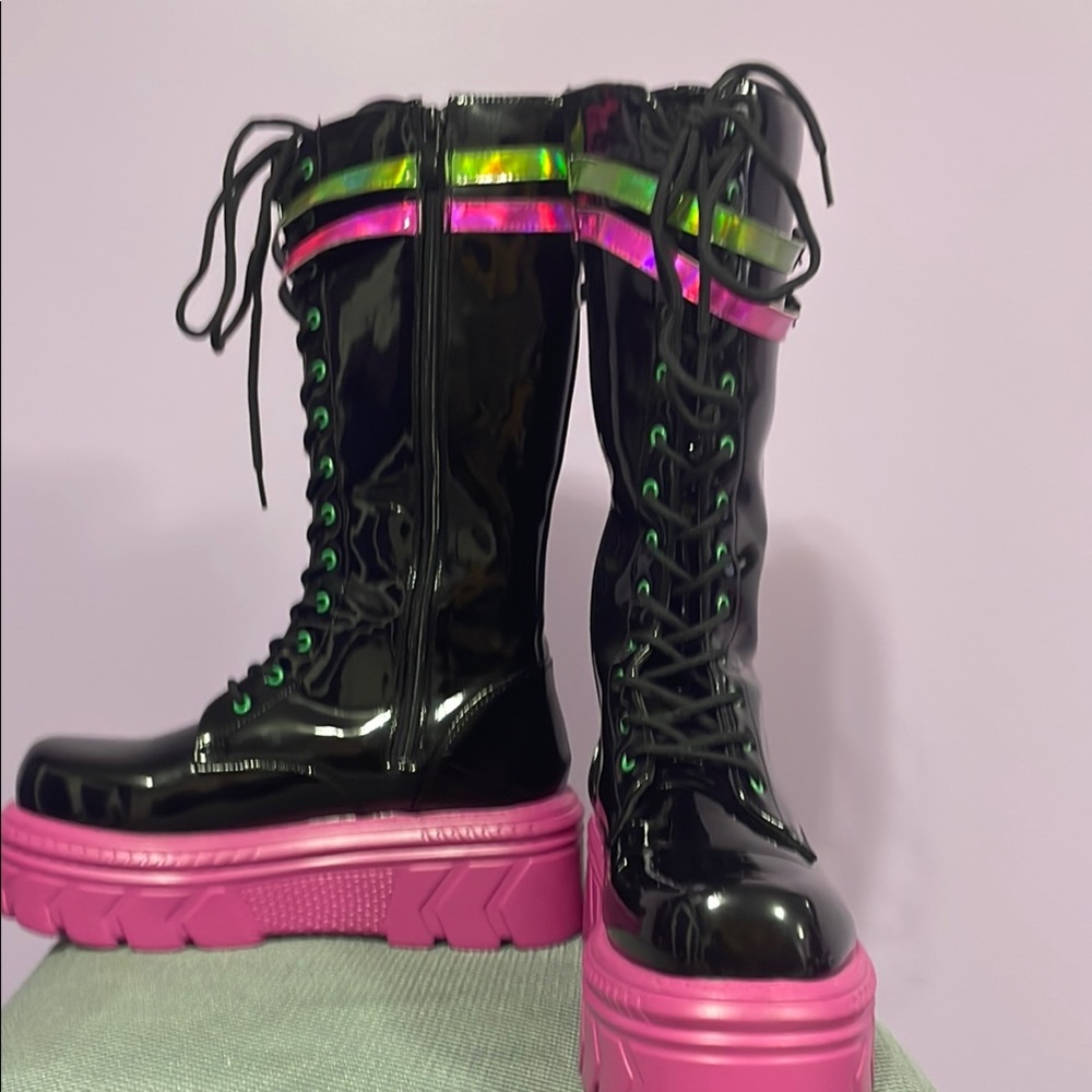 Koi Black and Pink Platform Boots
